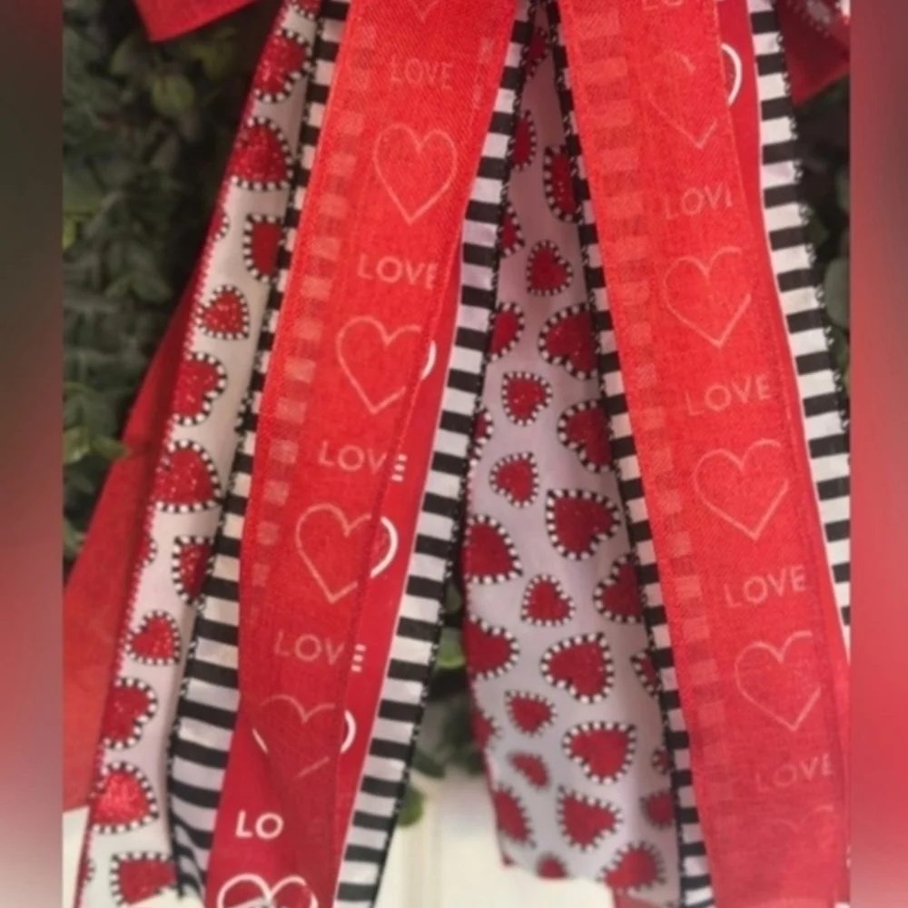 Festive Red and Black Valentines  Bow